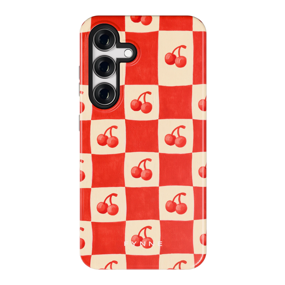 Kersen Schaakbord hoesje voor Galaxy S24, achterkant