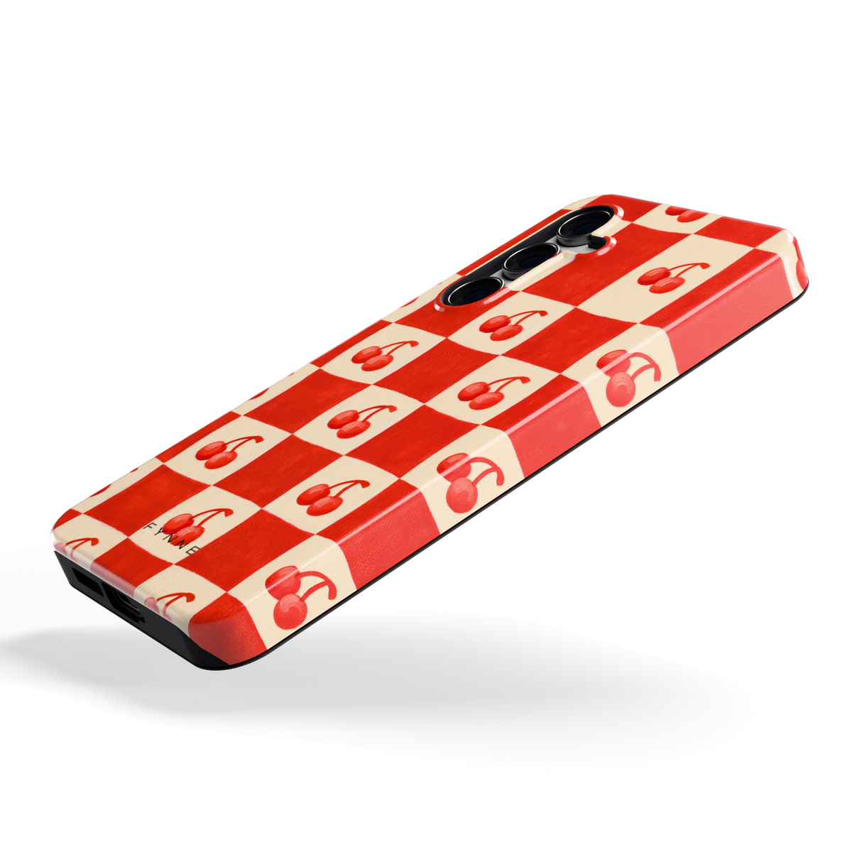 Kersen Schaakbord hoesje voor Galaxy S24 FE, schuin