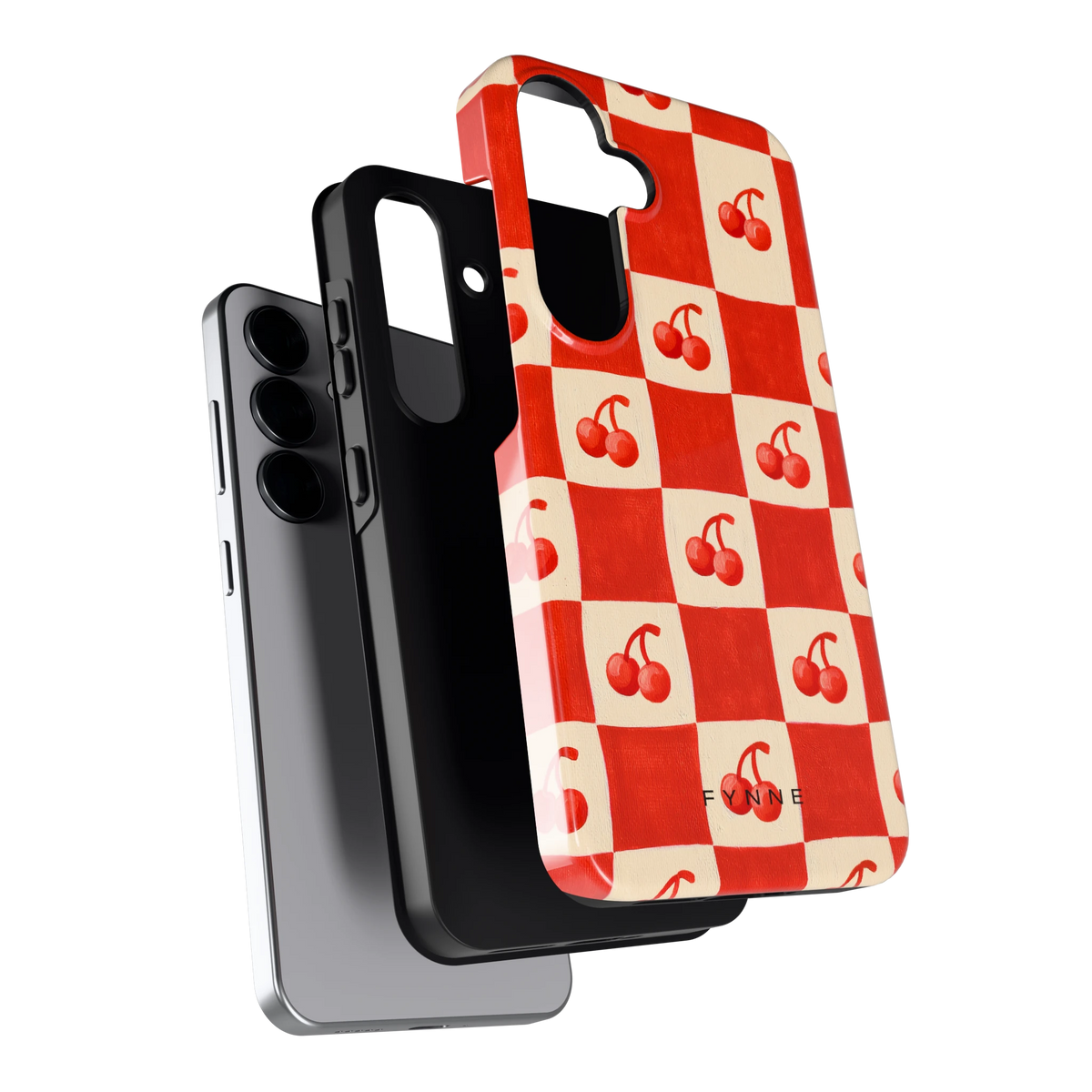 Kersen Schaakbord hoesje voor Galaxy S25, los van de telefoon