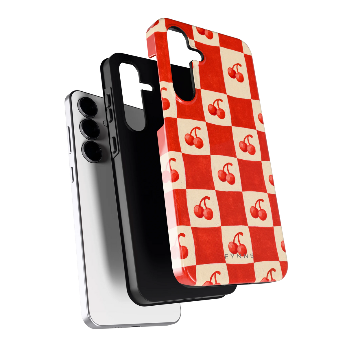 Kersen Schaakbord hoesje voor Galaxy S25 FE, los van de telefoon