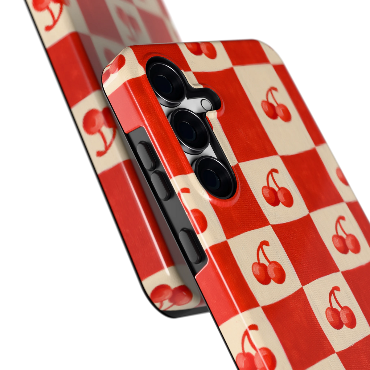 Kersen Schaakbord hoesje voor Galaxy S25 FE, close-up