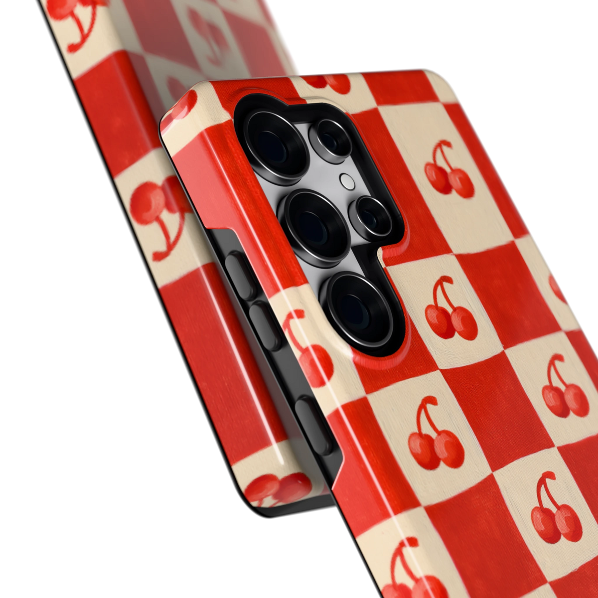 Kersen Schaakbord hoesje voor Galaxy S25 Ultra, close-up