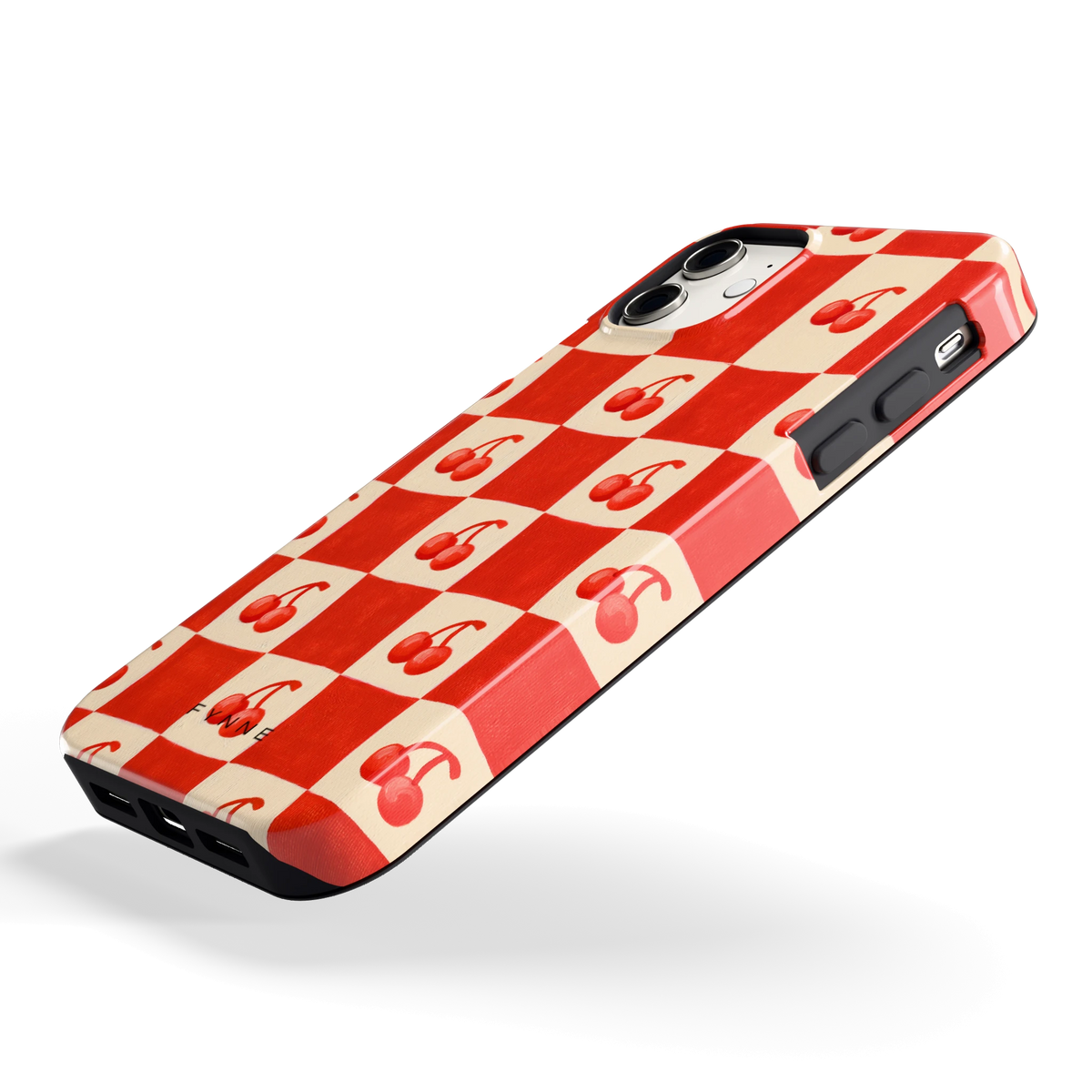 Kersen Schaakbord hoesje voor iPhone 11, schuin