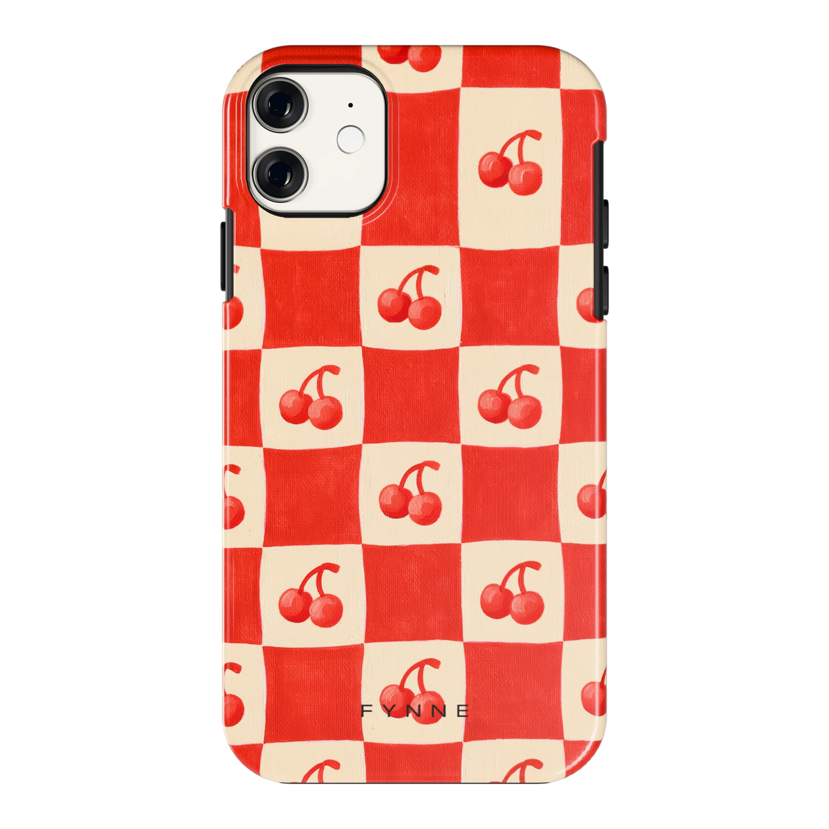 Kersen Schaakbord hoesje voor iPhone 11, achterkant