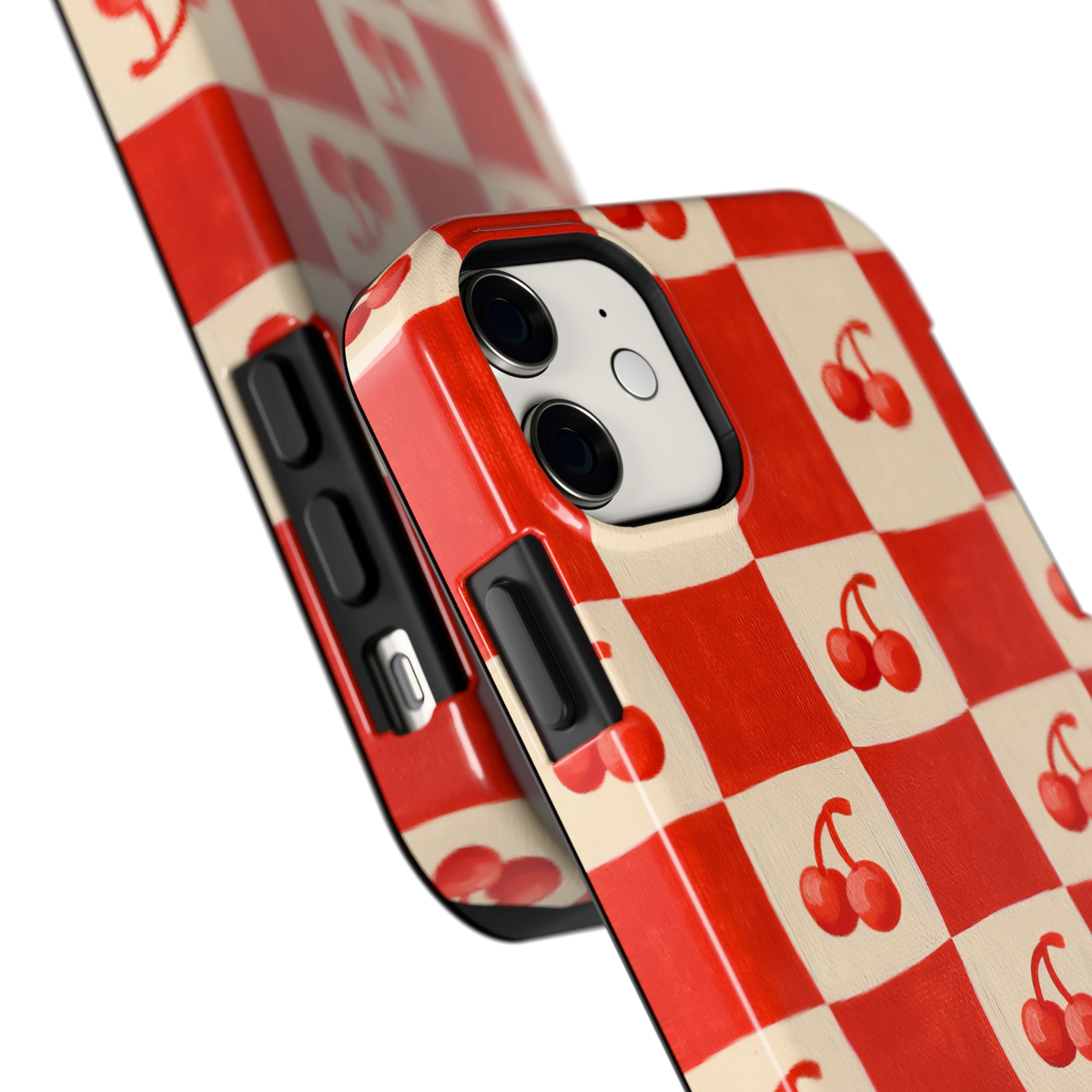 Kersen Schaakbord hoesje voor iPhone 11, close-up