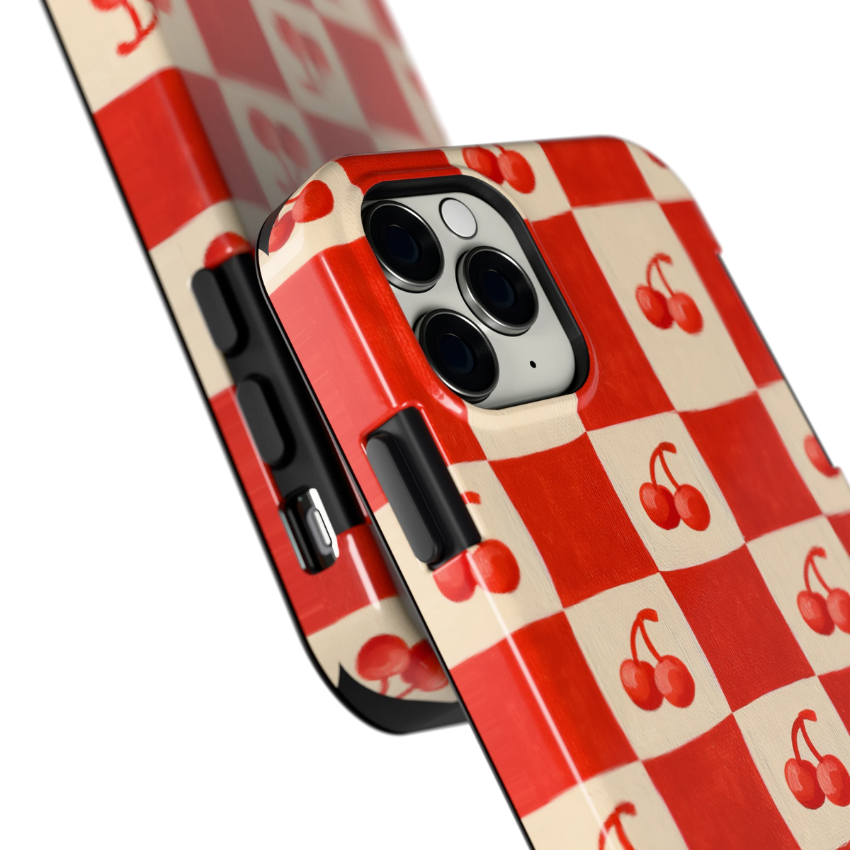 Kersen Schaakbord hoesje voor iPhone 11 Pro, close-up