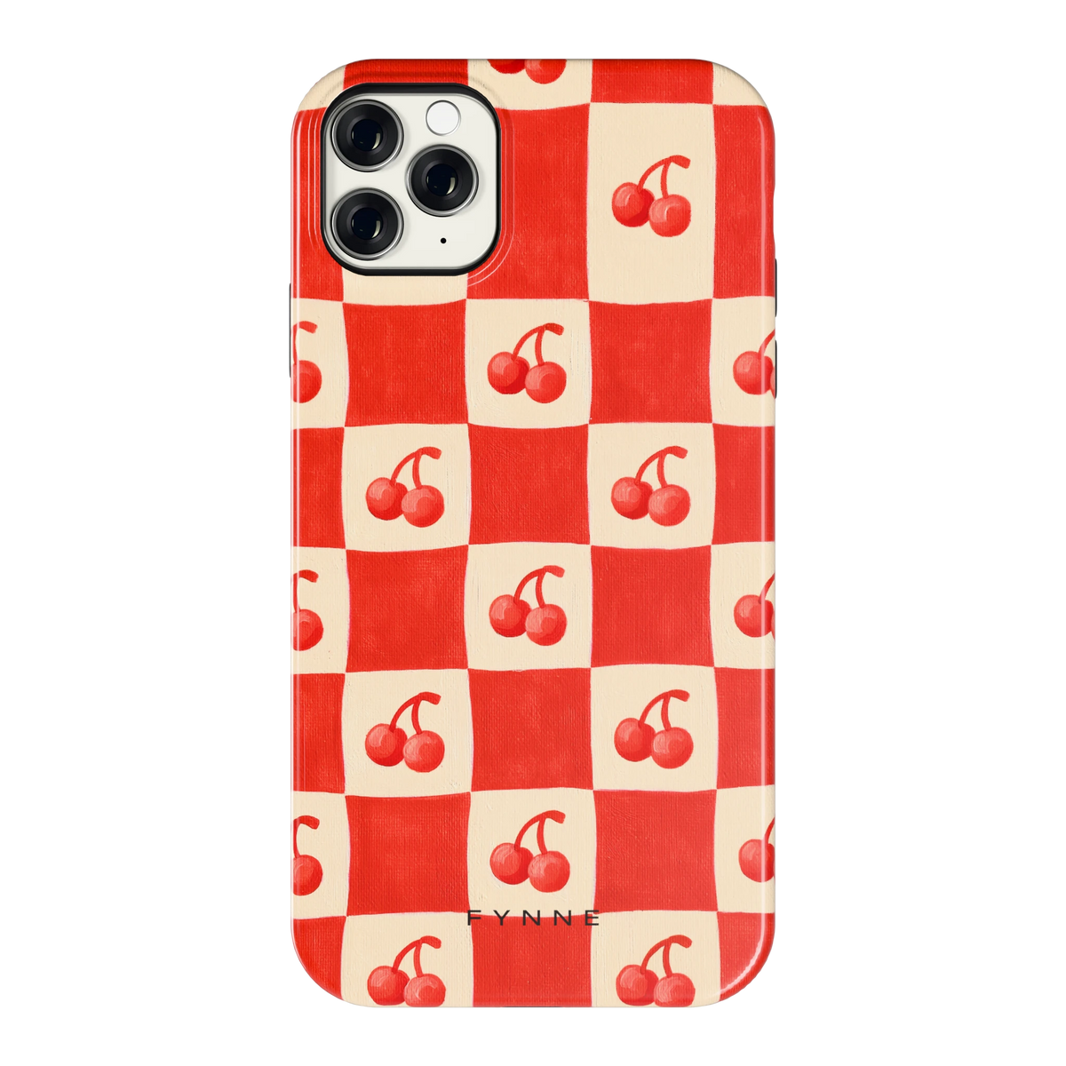Kersen Schaakbord hoesje voor iPhone 11 Pro Max, achterkant