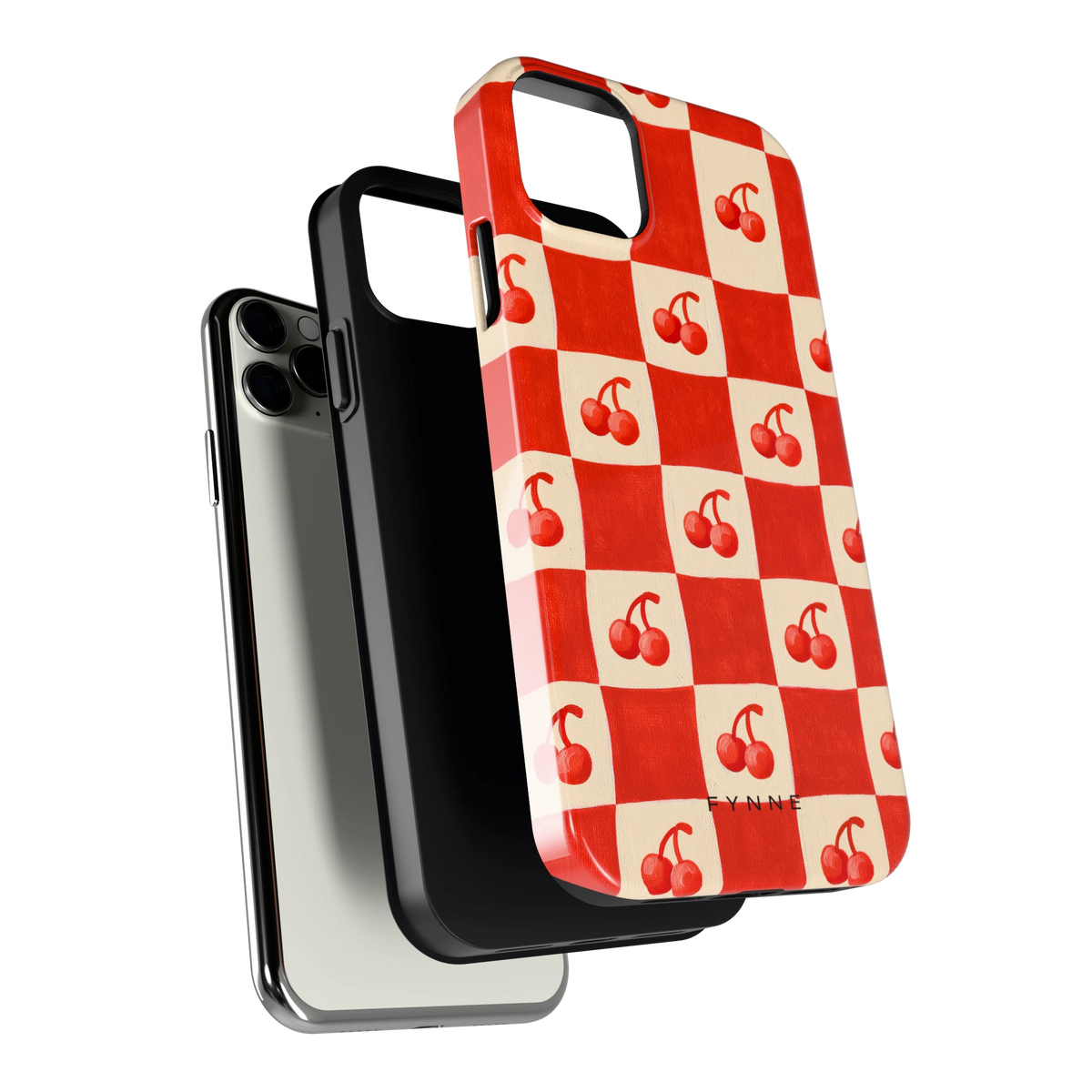 Kersen Schaakbord hoesje voor iPhone 11 Pro Max, los van de telefoon