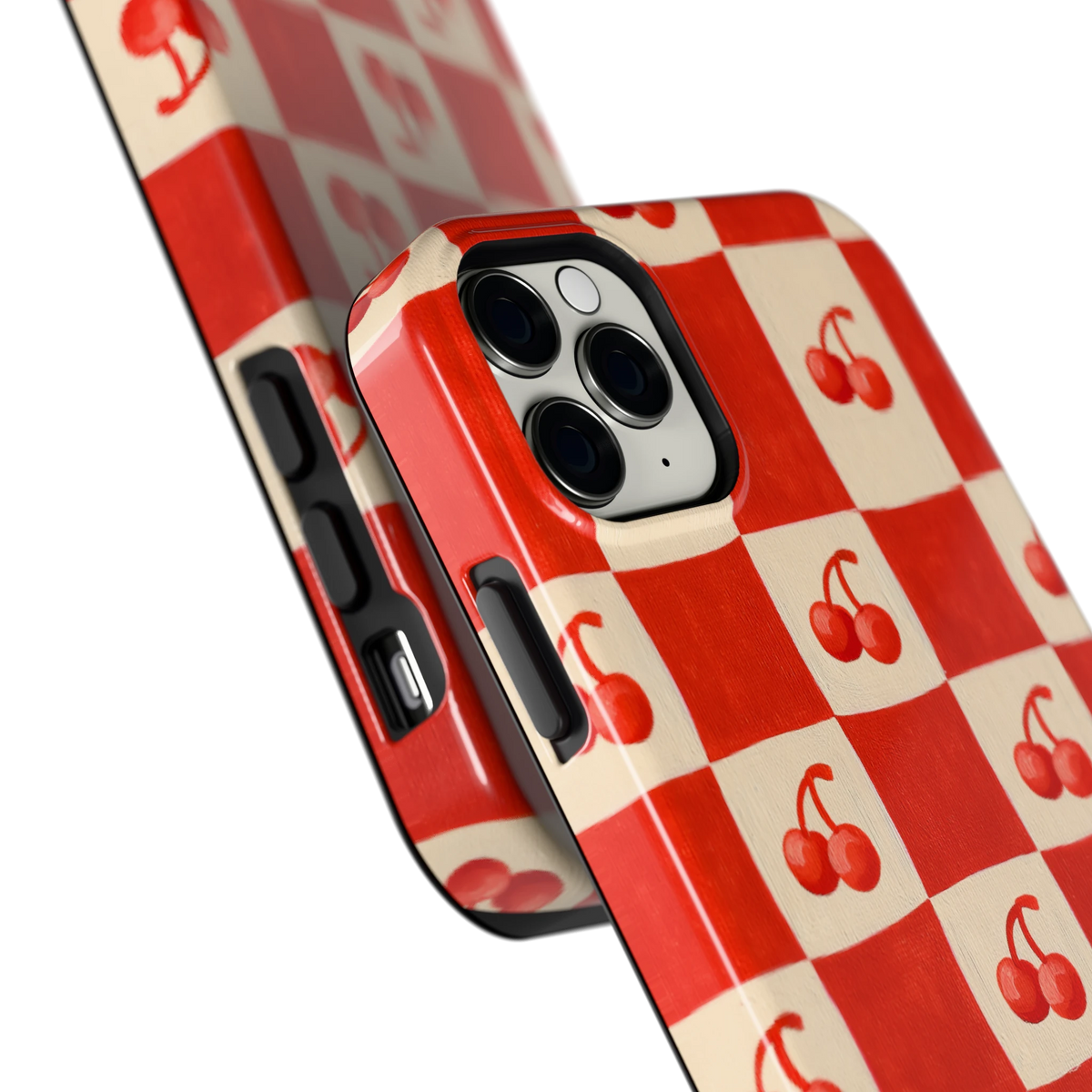 Kersen Schaakbord hoesje voor iPhone 11 Pro Max, close-up
