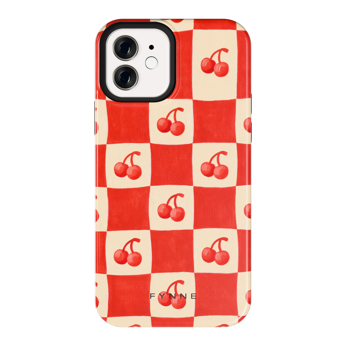 Kersen Schaakbord hoesje voor iPhone 12, achterkant