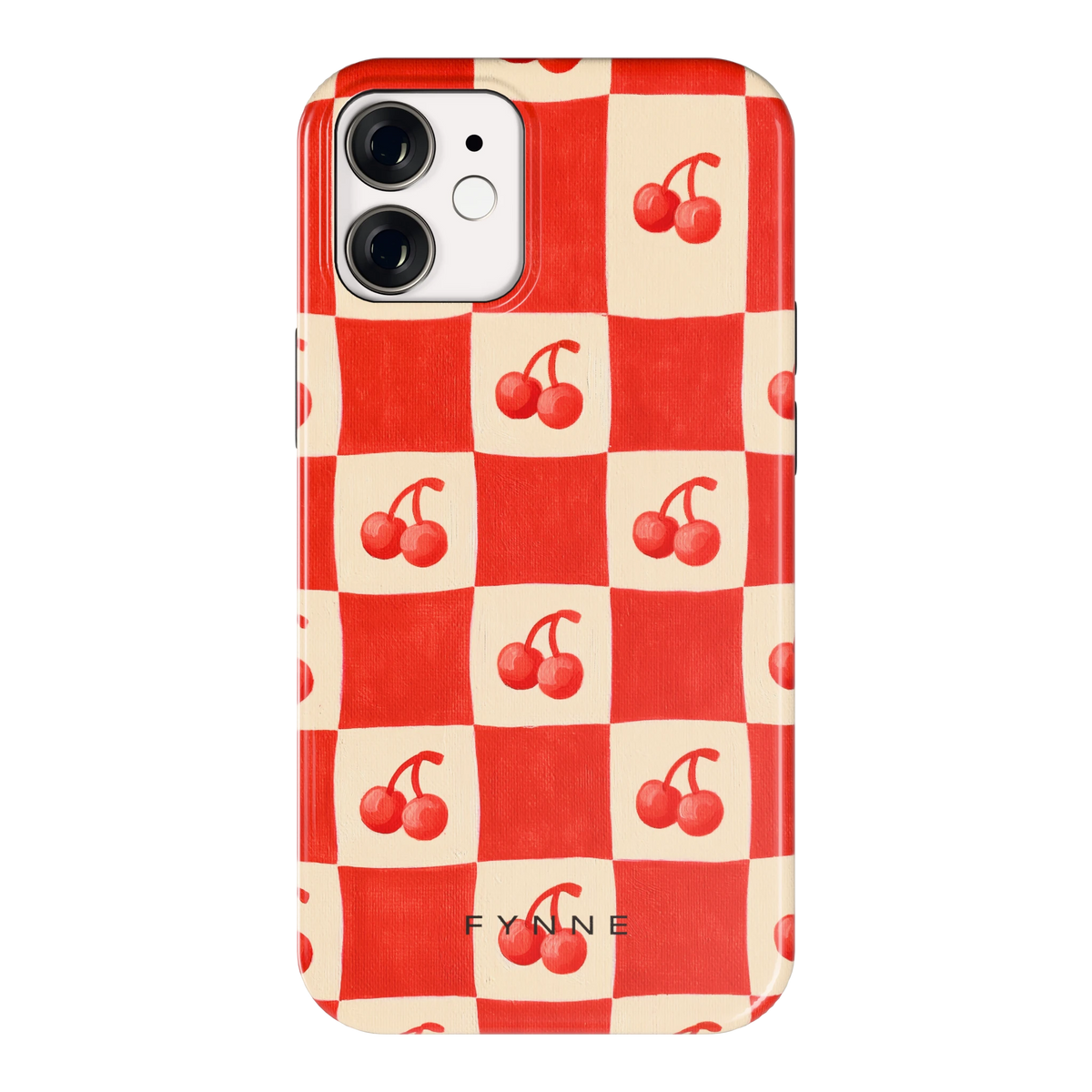 Kersen Schaakbord hoesje voor iPhone 12 mini, achterkant