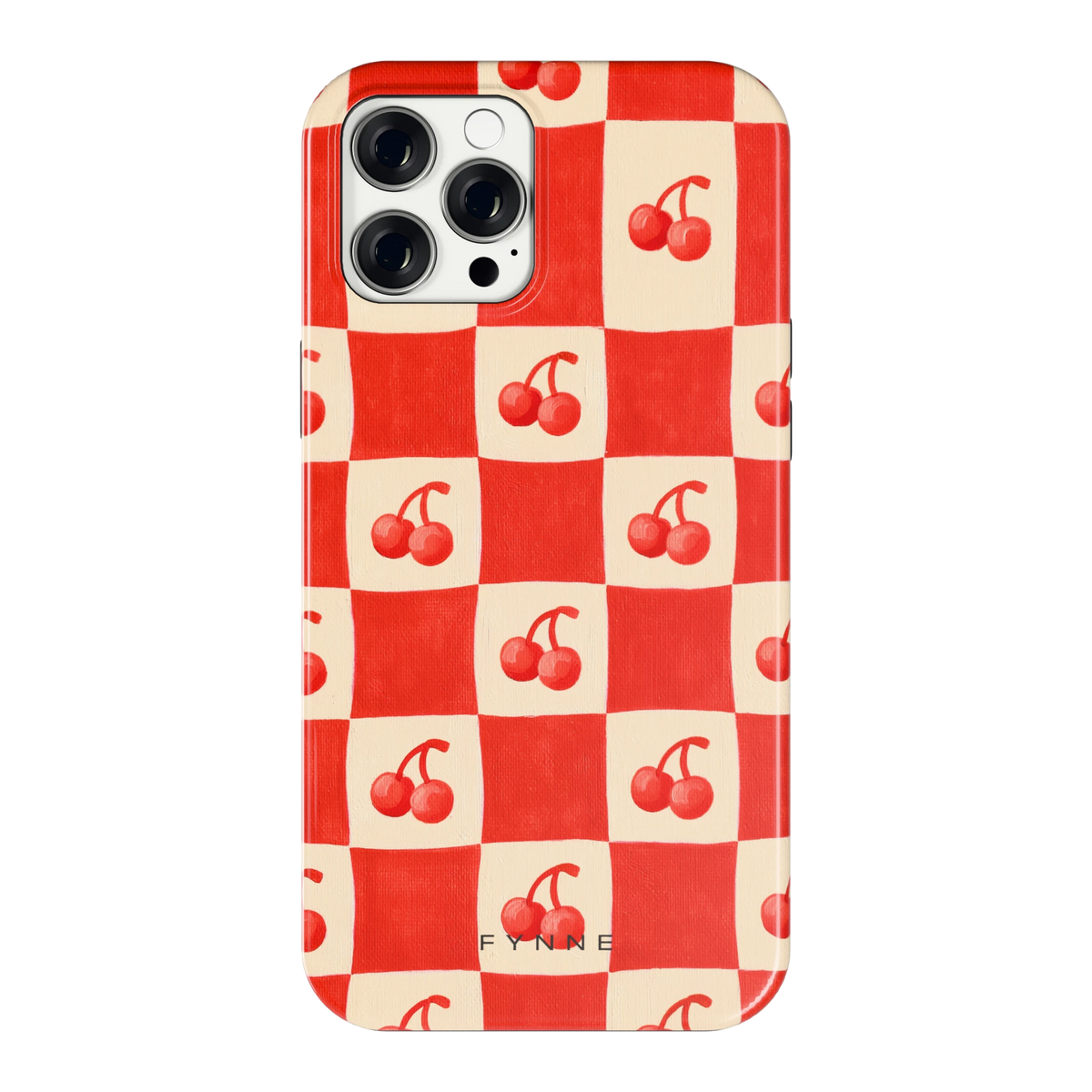 Kersen Schaakbord hoesje voor iPhone 12 Pro Max, achterkant