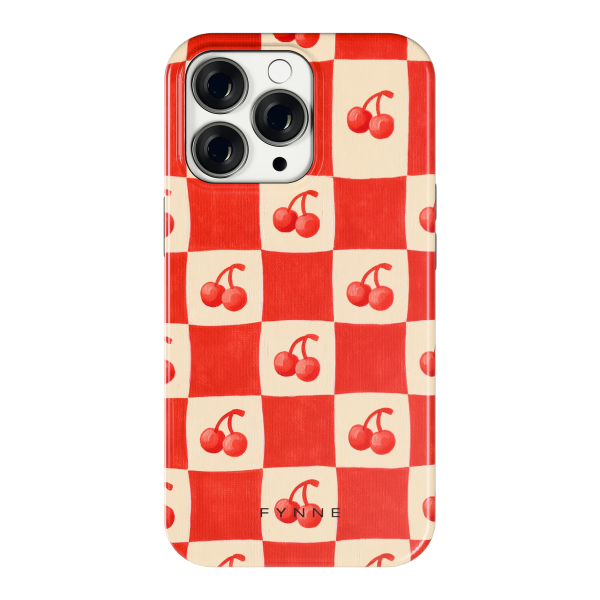 Kersen Schaakbord hoesje voor iPhone 13 Pro, achterkant