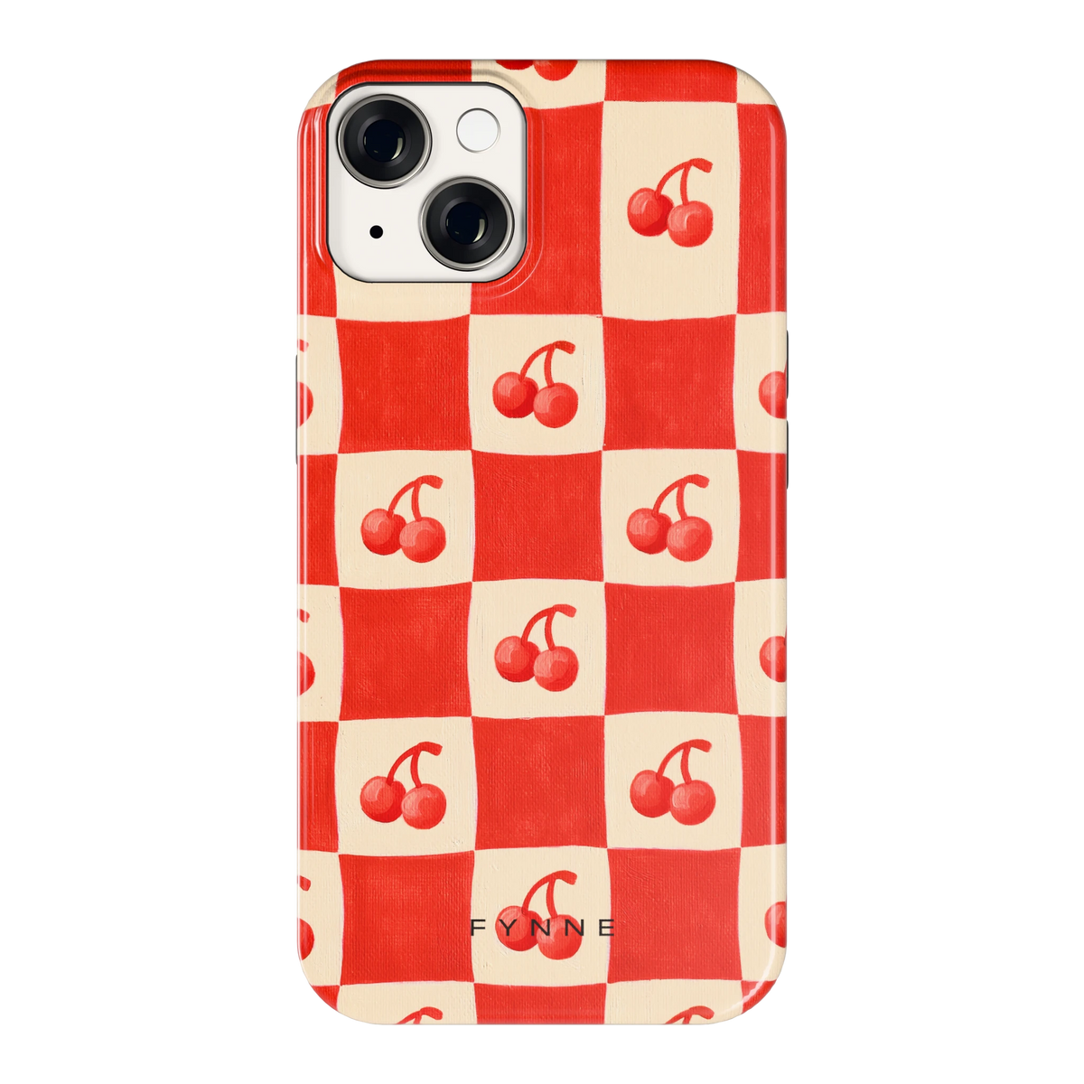 Kersen Schaakbord hoesje voor iPhone 14, achterkant