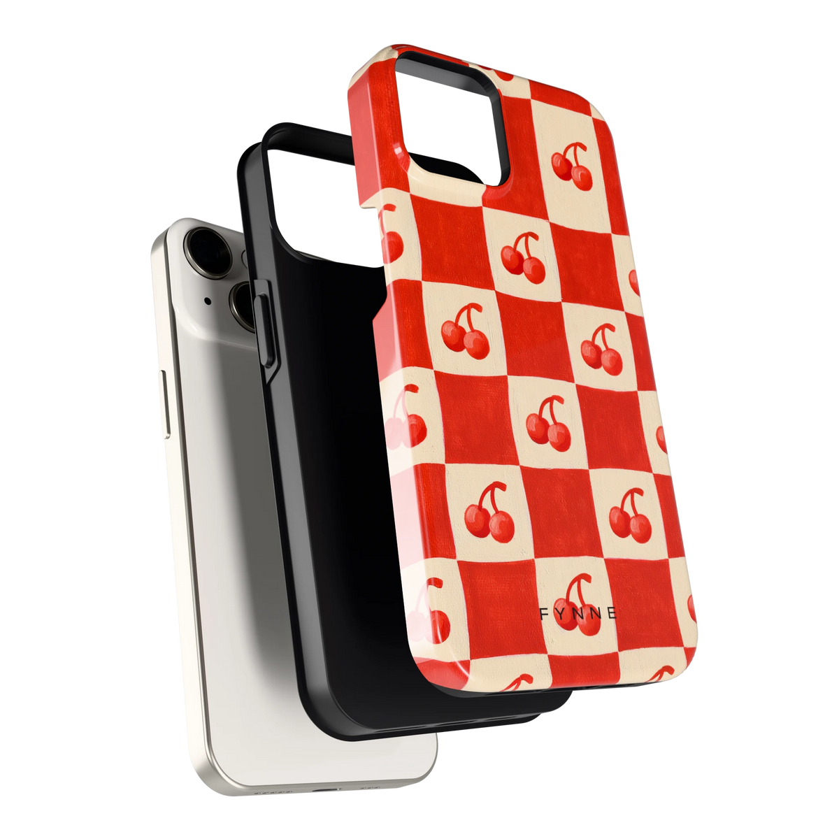 Kersen Schaakbord hoesje voor iPhone 14, los van de telefoon