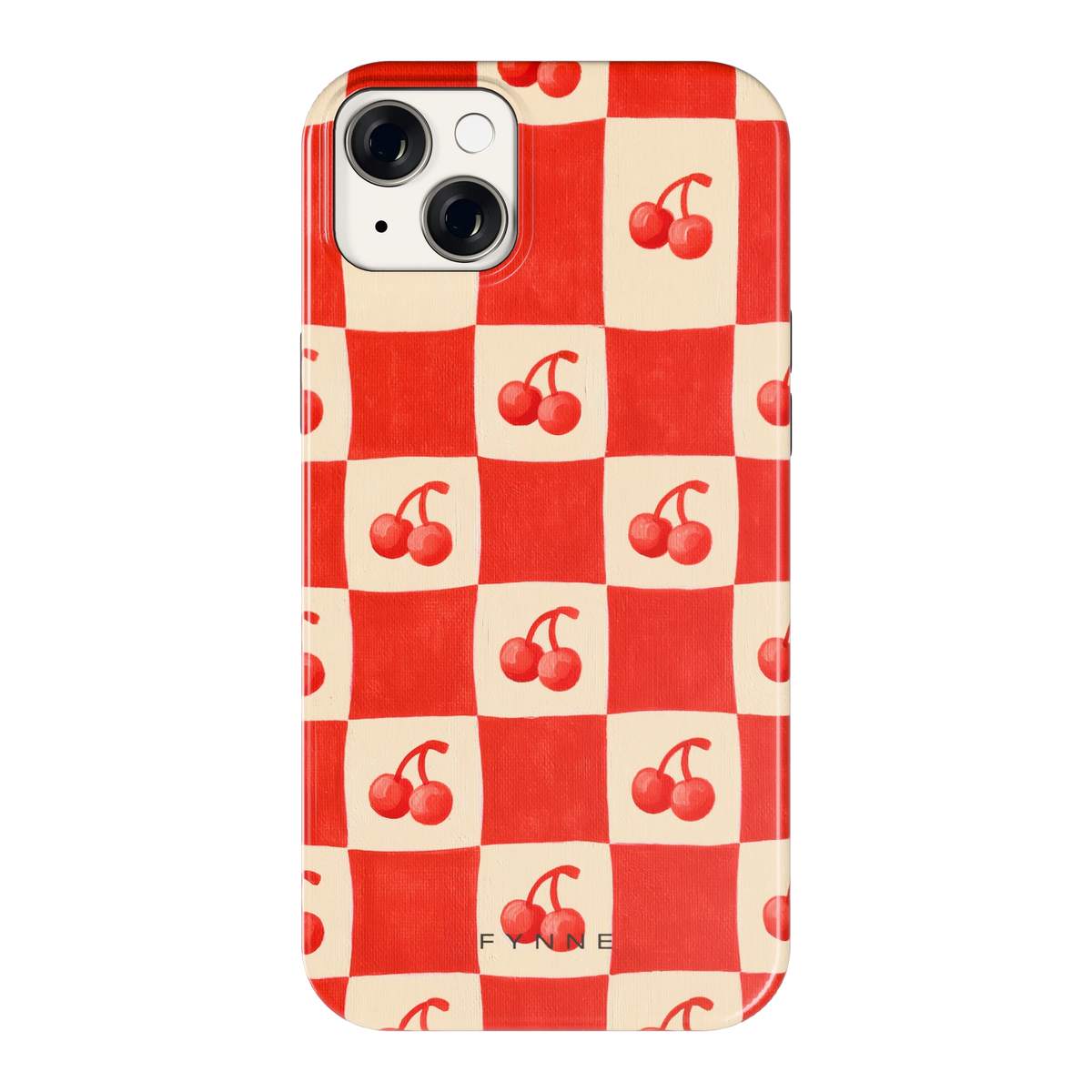 Kersen Schaakbord hoesje voor iPhone 14 Plus, achterkant