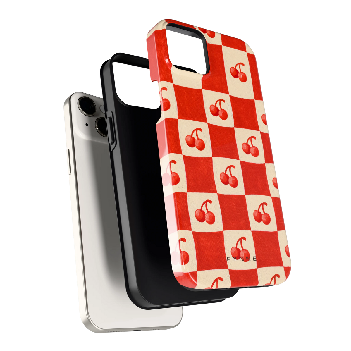 Kersen Schaakbord hoesje voor iPhone 14 Plus, los van de telefoon