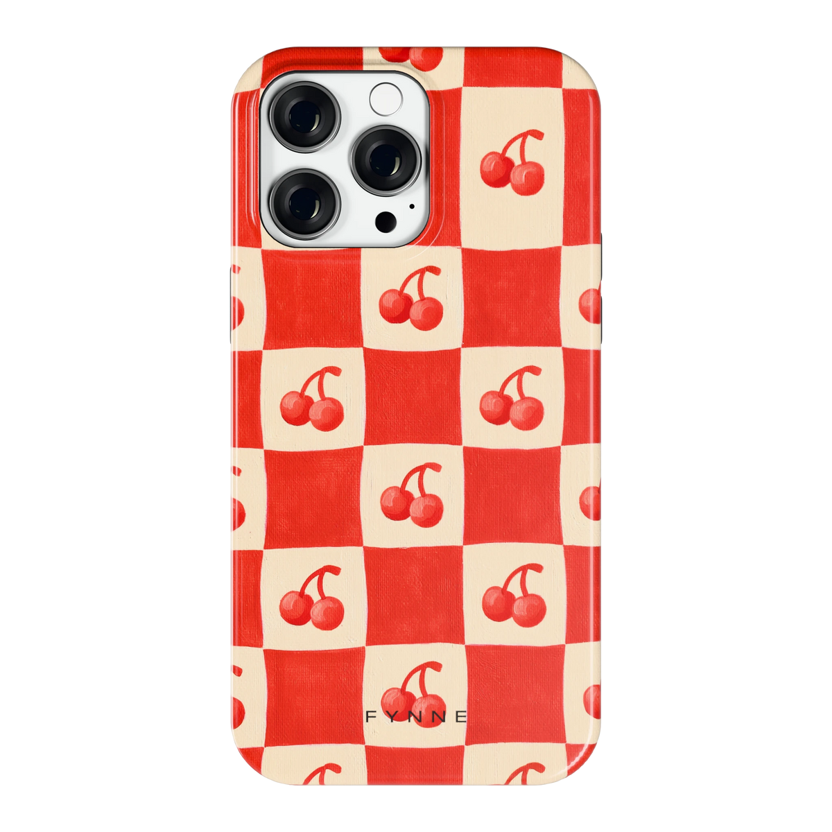 Kersen Schaakbord hoesje voor iPhone 14 Pro Max, achterkant