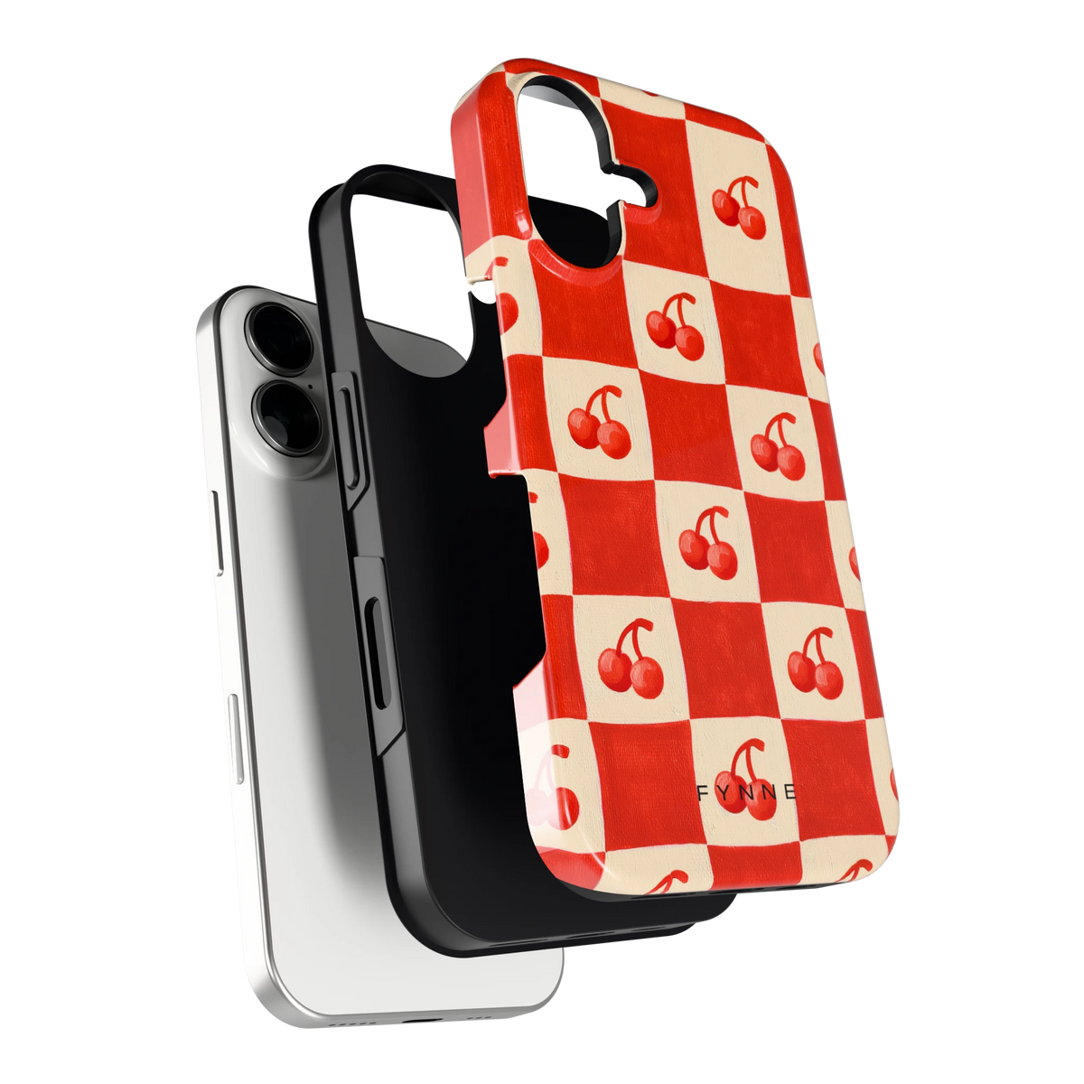 Kersen Schaakbord hoesje voor iPhone 16, los van de telefoon