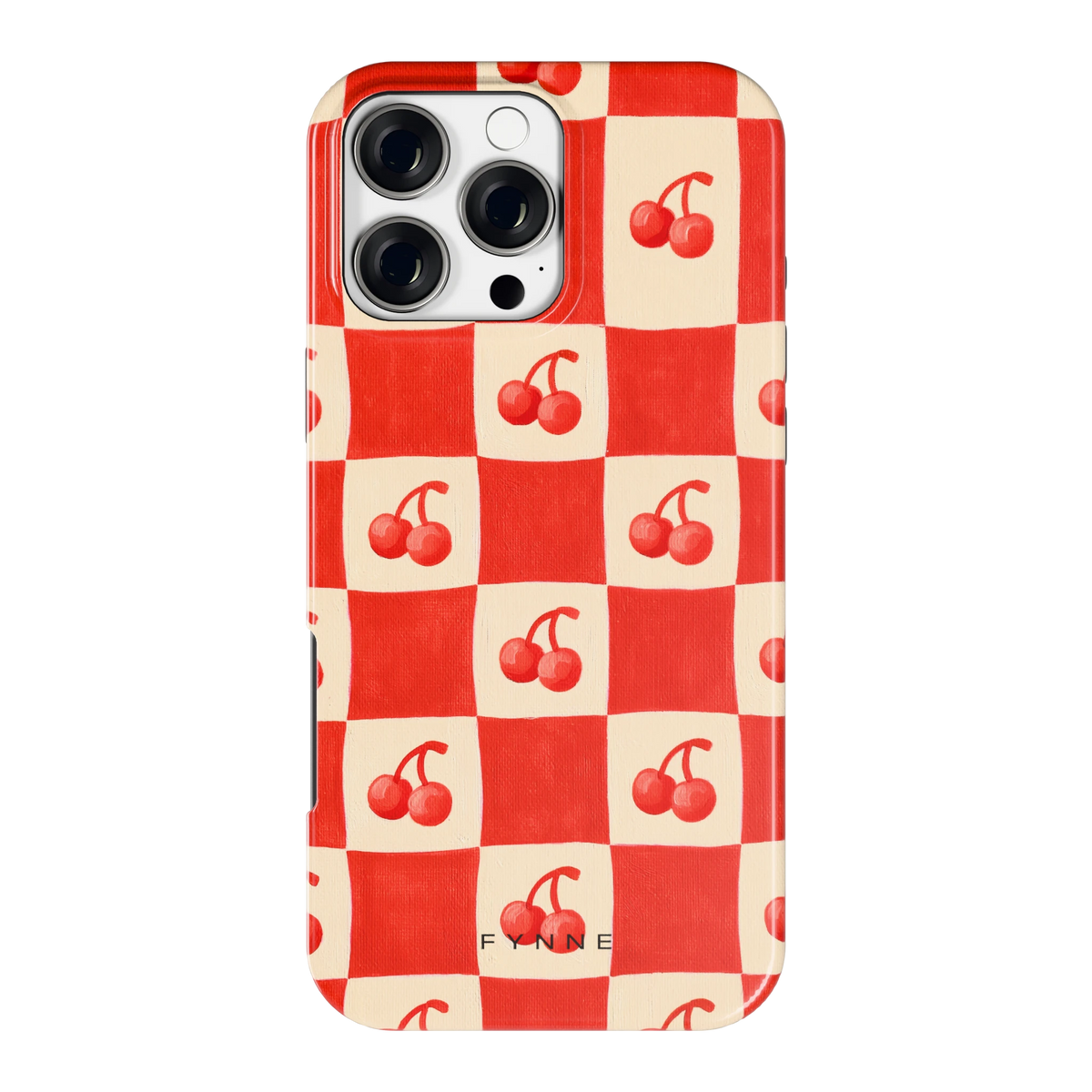 Kersen Schaakbord hoesje voor iPhone 16 Pro Max, achterkant