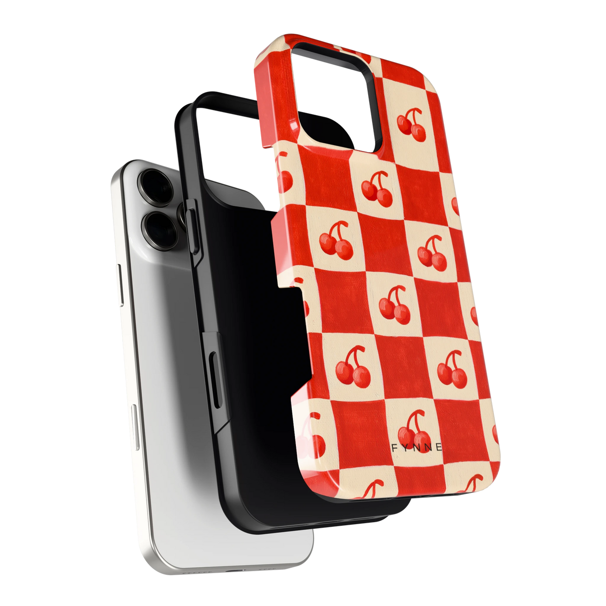 Kersen Schaakbord hoesje voor iPhone 16 Pro Max, los van de telefoon