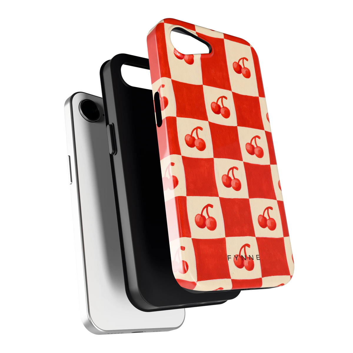 Kersen Schaakbord hoesje voor iPhone 16e, los van de telefoon