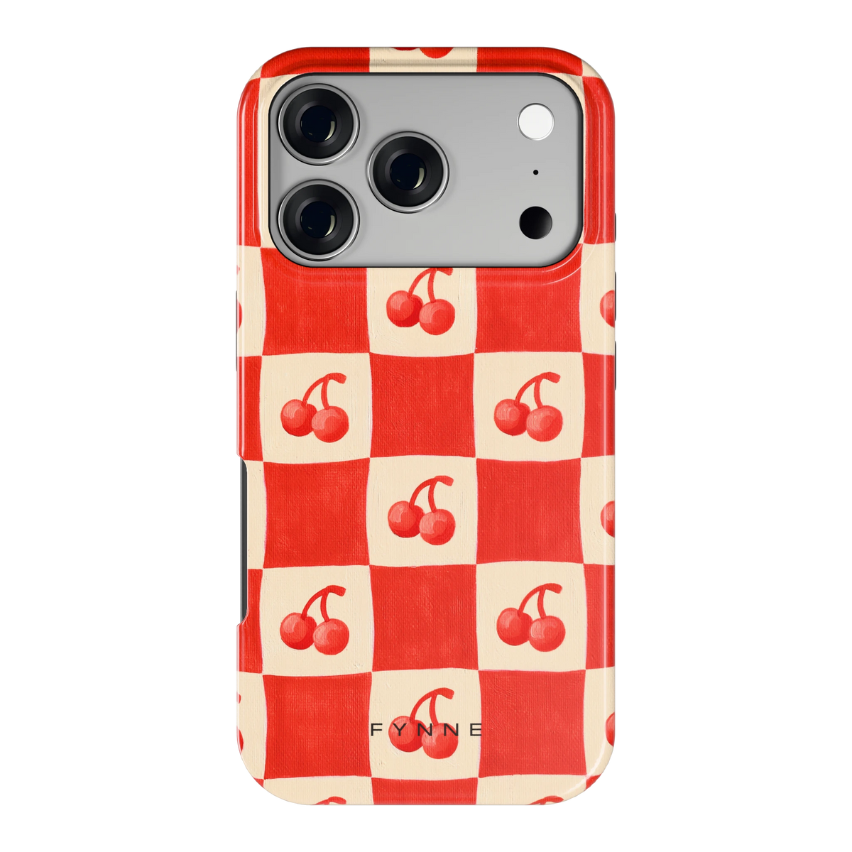 Kersen Schaakbord hoesje voor iPhone 17 Pro, achterkant