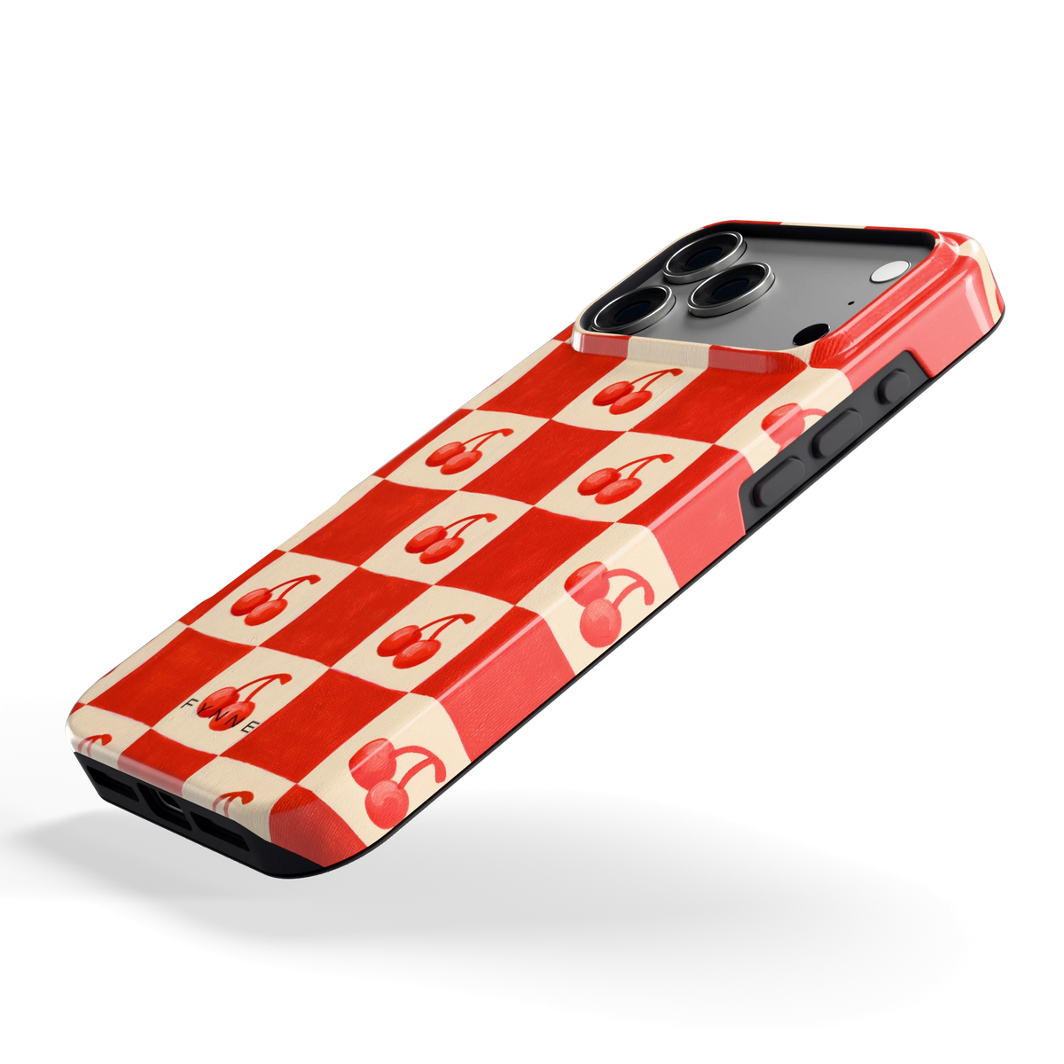 Kersen Schaakbord hoesje voor iPhone 17 Pro Max, schuin