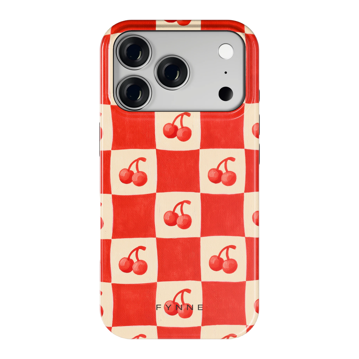 Kersen Schaakbord hoesje voor iPhone 18 Pro, achterkant