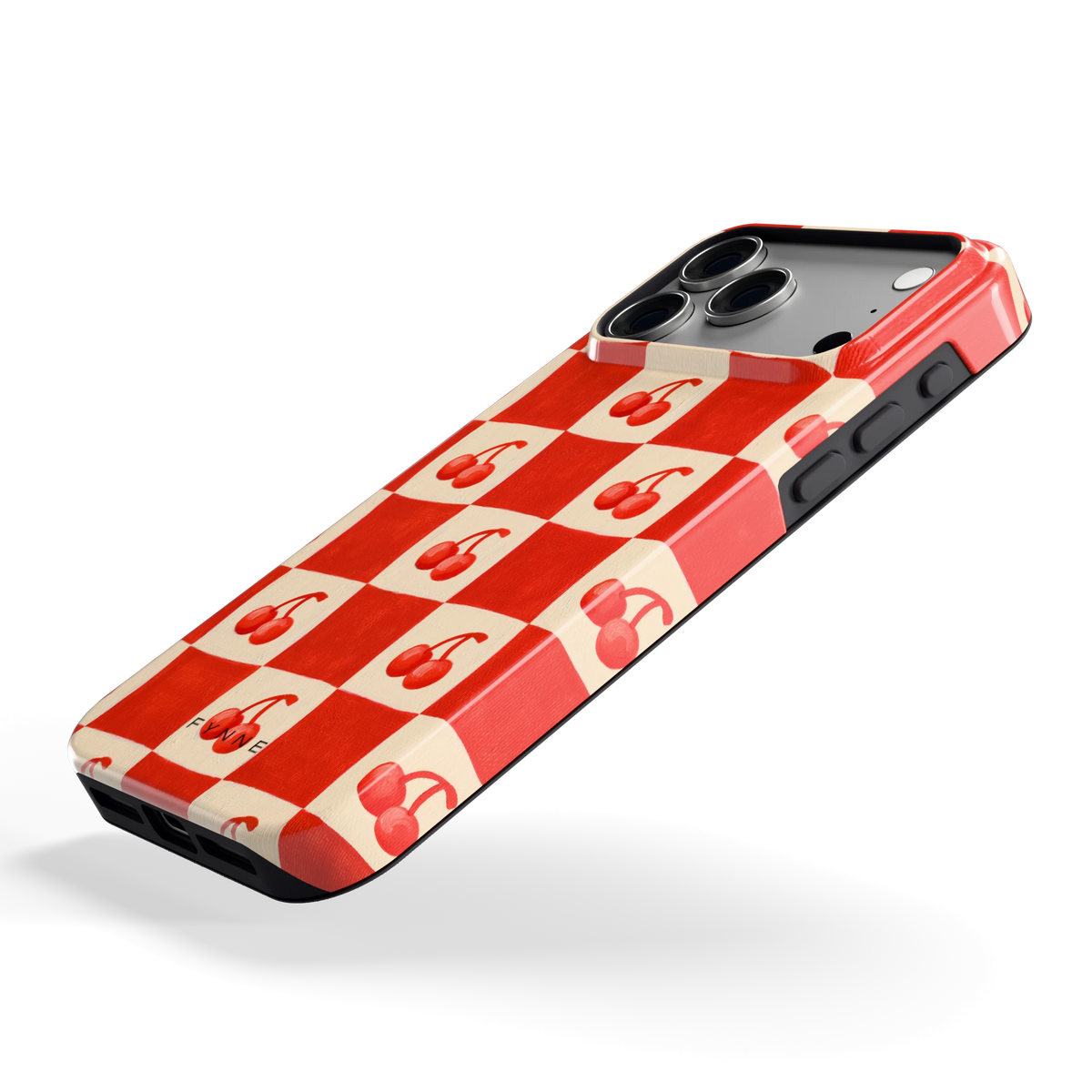 Kersen Schaakbord hoesje voor iPhone 18 Pro Max, schuin