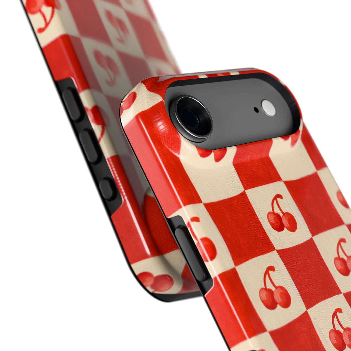 Kersen Schaakbord hoesje voor iPhone Air, close-up