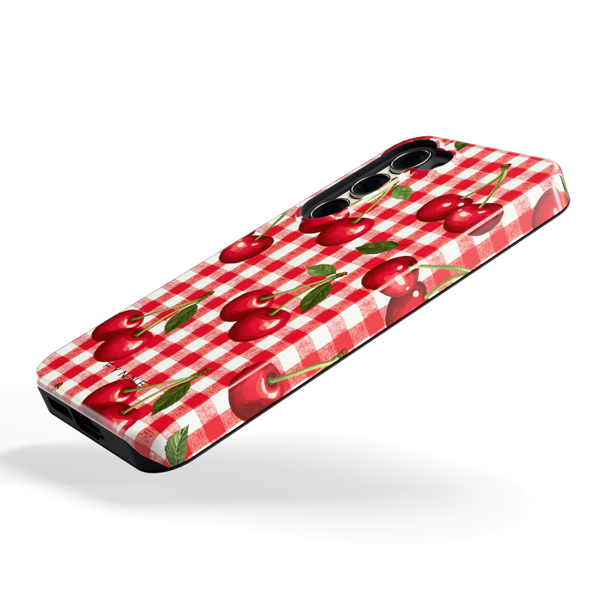 Kersen Gingham hoesje voor Galaxy S23, schuin