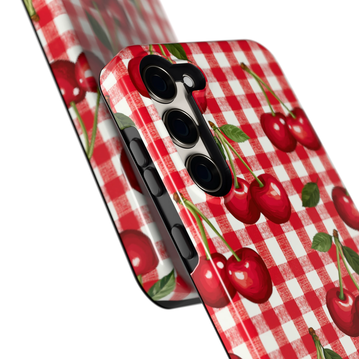 Kersen Gingham hoesje voor Galaxy S23+, close-up