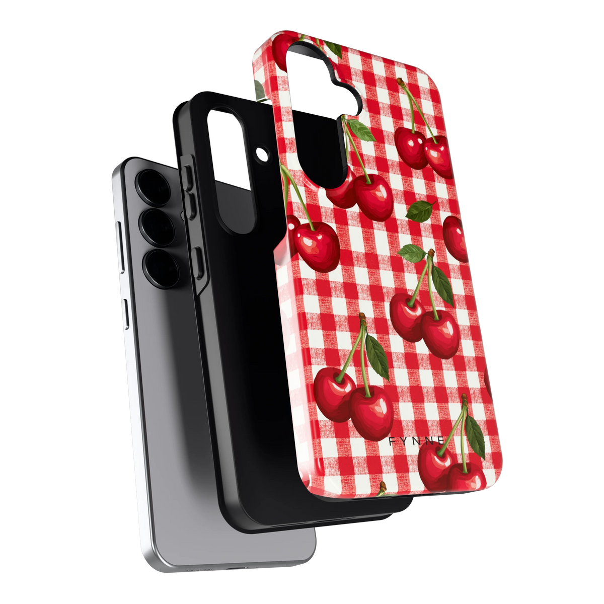 Kersen Gingham hoesje voor Galaxy S25, los van de telefoon