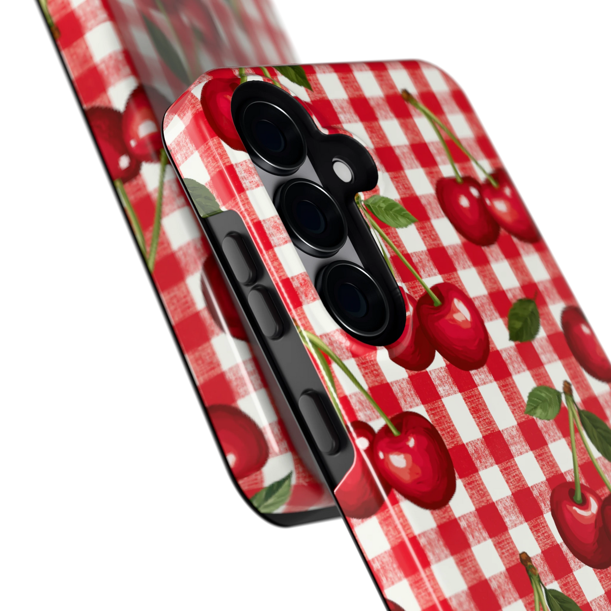Kersen Gingham hoesje voor Galaxy S25, close-up