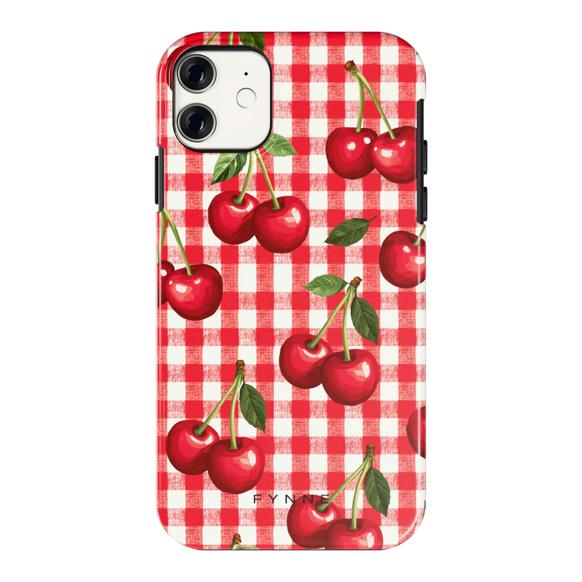 Kersen Gingham hoesje voor iPhone 11, achterkant