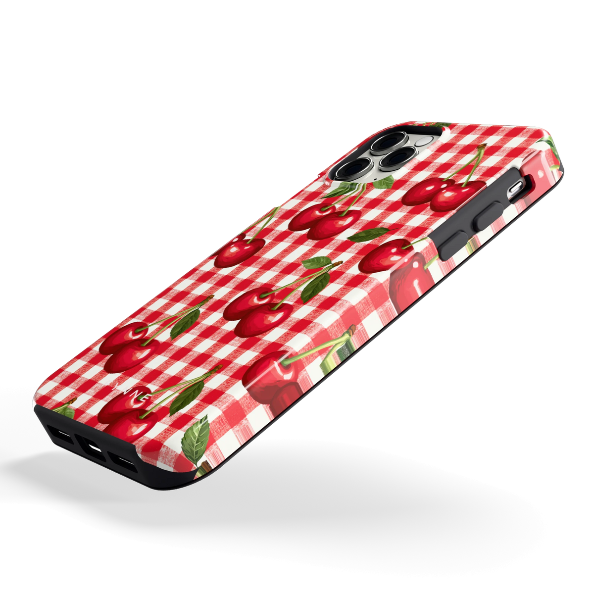 Kersen Gingham hoesje voor iPhone 11 Pro, schuin