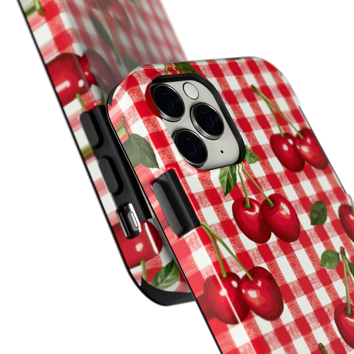 Kersen Gingham hoesje voor iPhone 11 Pro, close-up