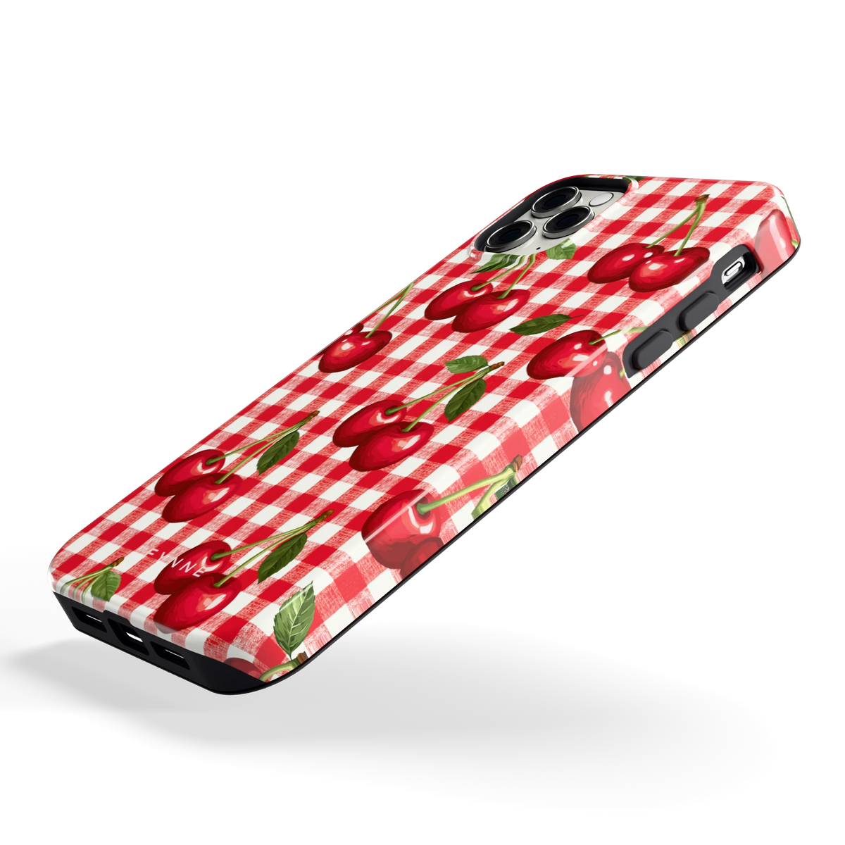 Kersen Gingham hoesje voor iPhone 11 Pro Max, schuin