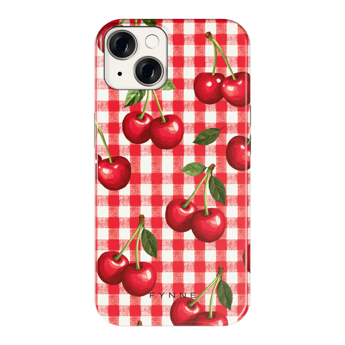 Kersen Gingham hoesje voor iPhone 14, achterkant