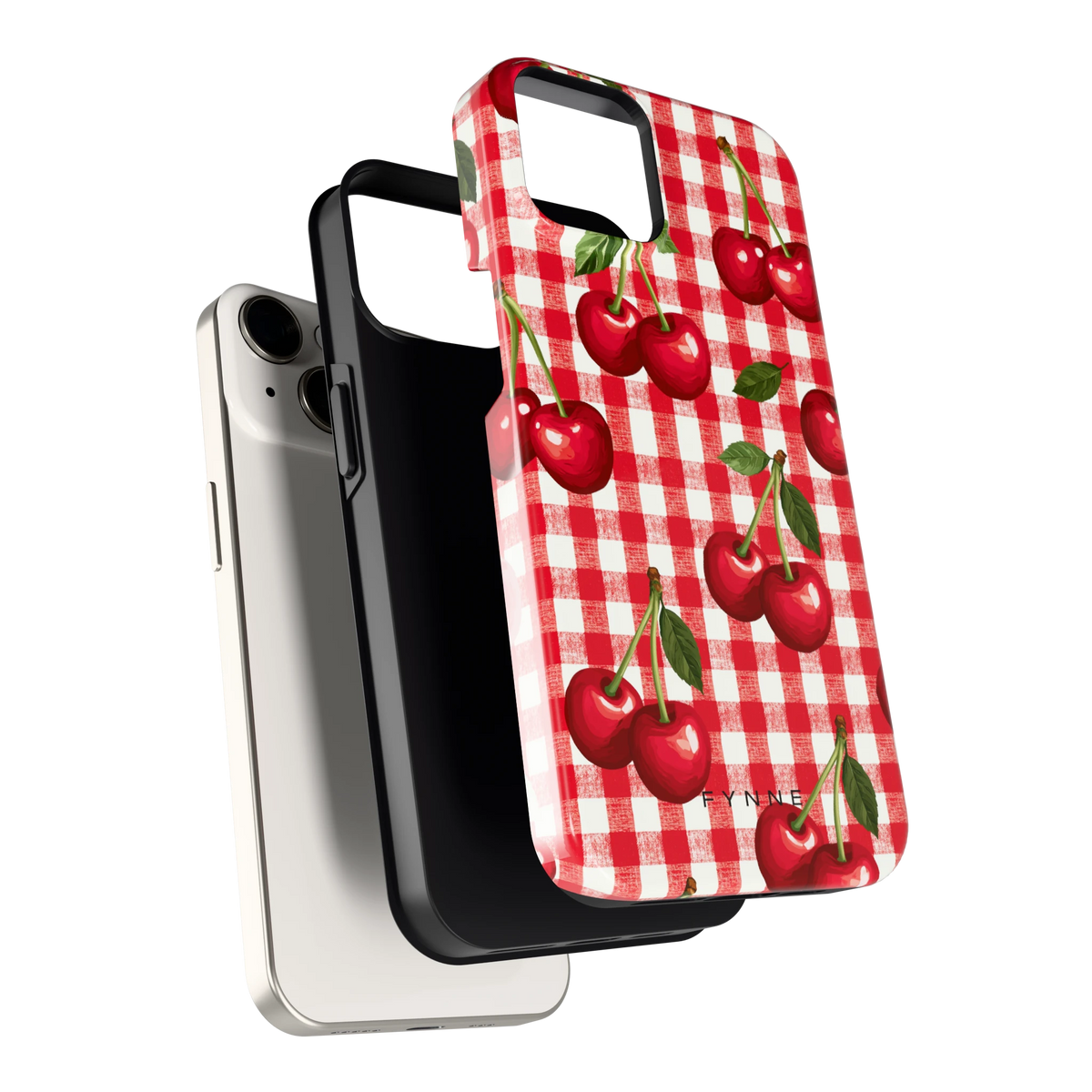 Kersen Gingham hoesje voor iPhone 14, los van de telefoon