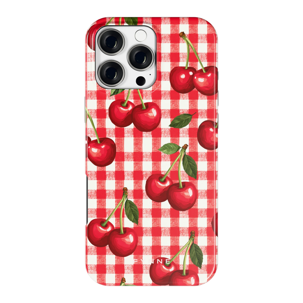Kersen Gingham hoesje voor iPhone 16 Pro Max, achterkant