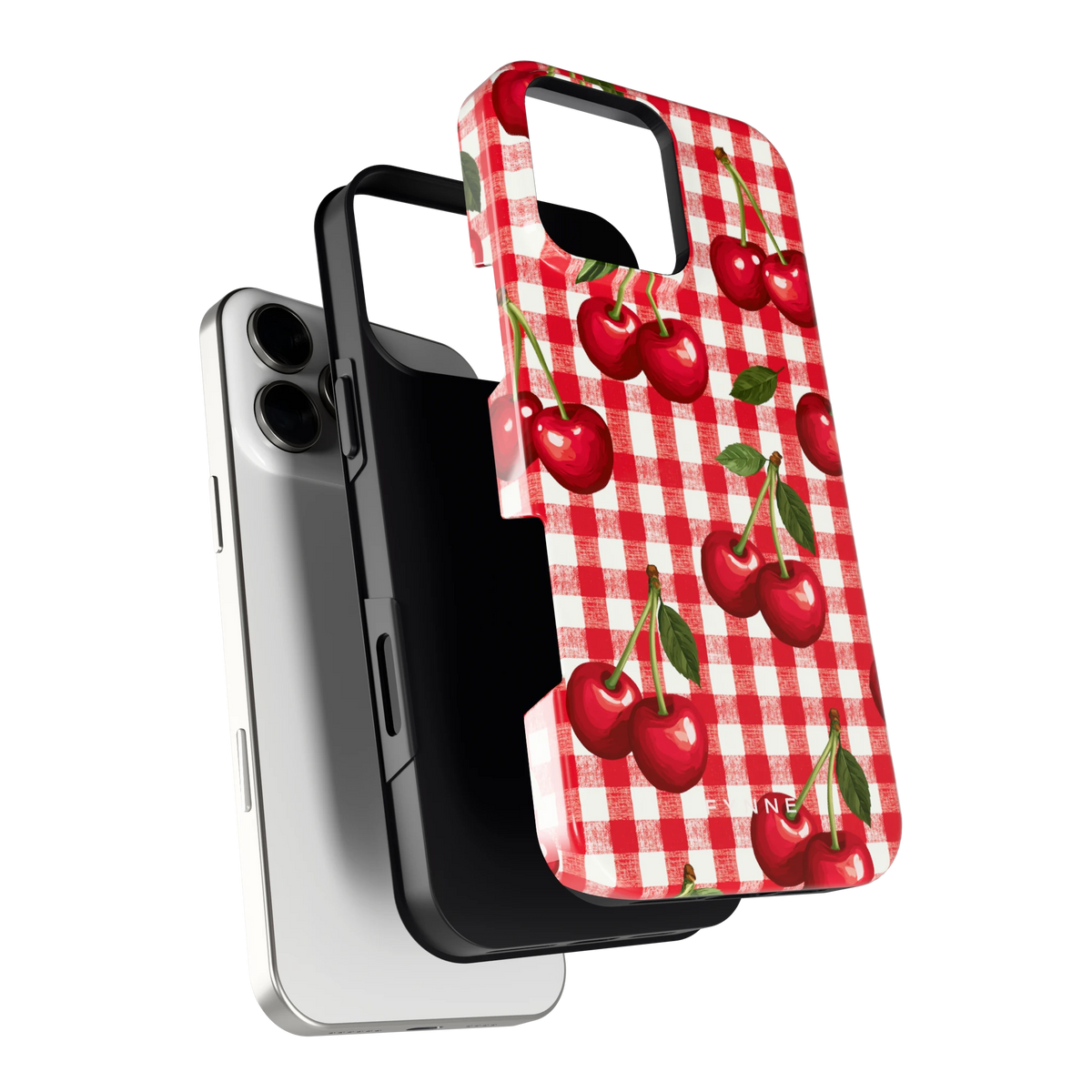 Kersen Gingham hoesje voor iPhone 16 Pro Max, los van de telefoon