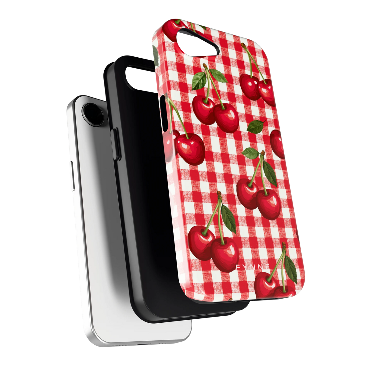 Kersen Gingham hoesje voor iPhone 16e, los van de telefoon