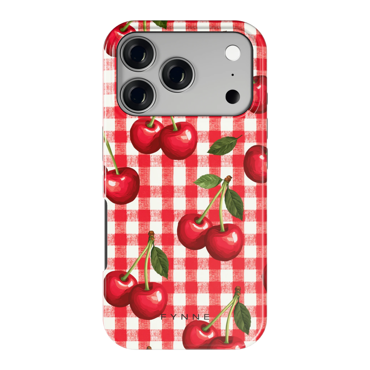 Kersen Gingham hoesje voor iPhone 17 Pro, achterkant