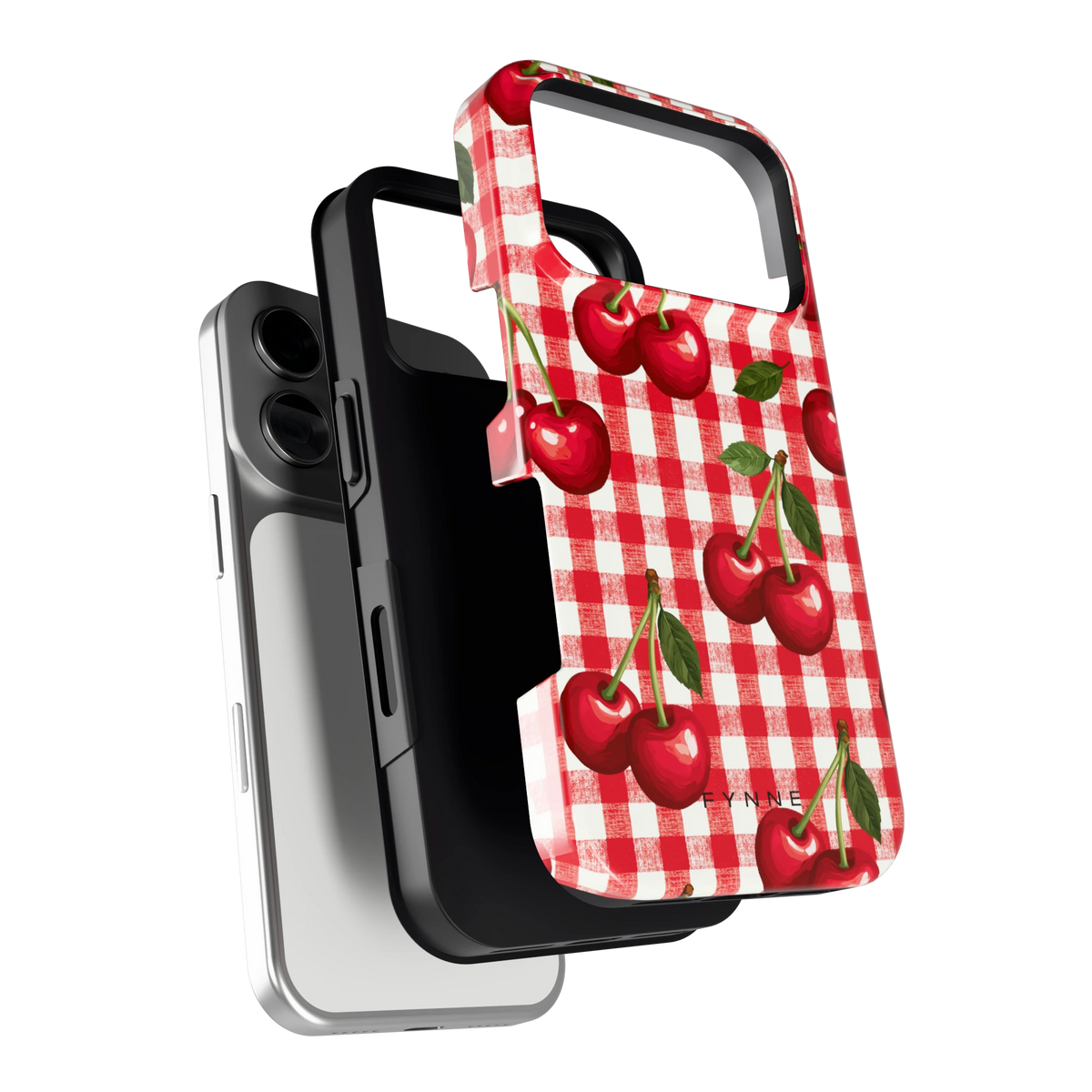 Kersen Gingham hoesje voor iPhone 17 Pro, los van de telefoon