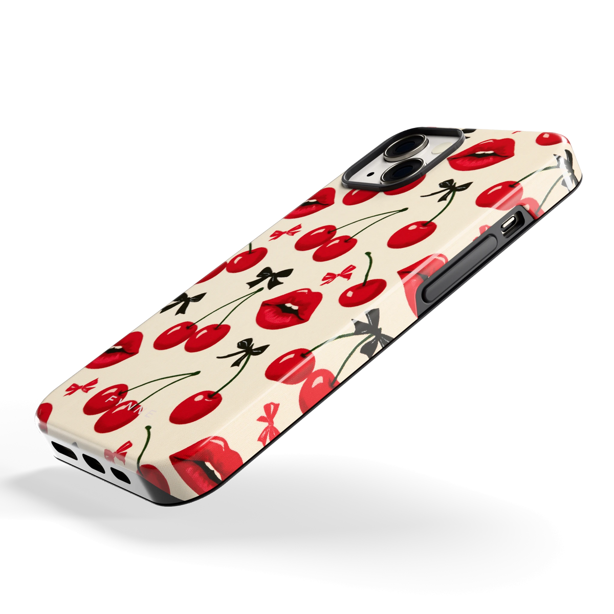 Kersenkus hoesje voor iPhone 13, schuin