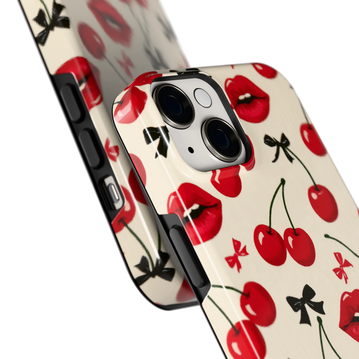 Kersenkus hoesje voor iPhone 14, close-up