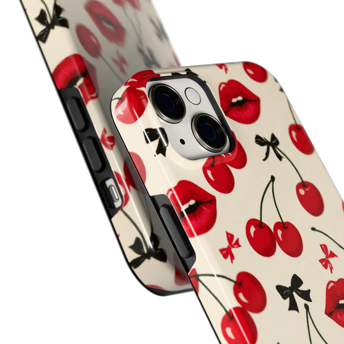Kersenkus hoesje voor iPhone 14 Plus, close-up