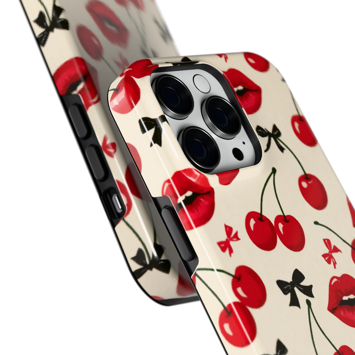Kersenkus hoesje voor iPhone 14 Pro Max, close-up